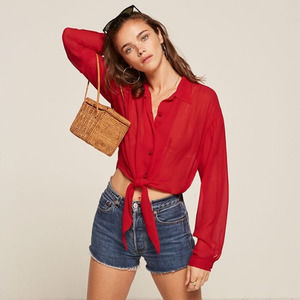 Reformation Red Tie-Front Blouse